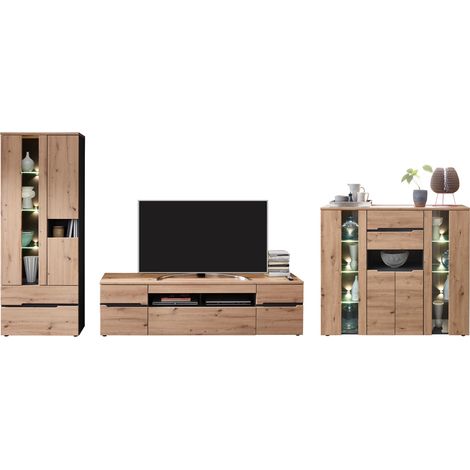 Moderne TV Wohnwand MANRESA-36 in Artisan Eiche Nb. mit Graphit, B/H/T: ca. 452/197/47 cm (1/5)