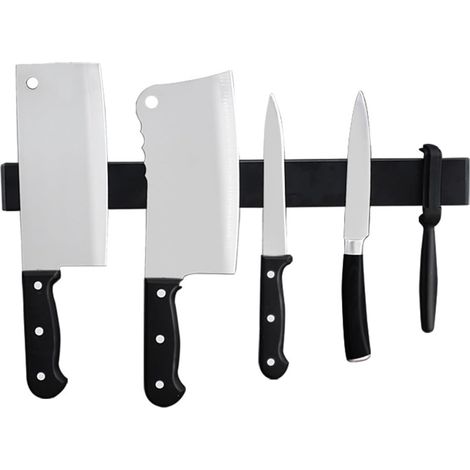 Portacoltelli magnetico, senza coltelli, acciaio inossidabile, facile accesso e conservazione in cucina, portacoltelli magnetico da parete (nero, 40 cm)