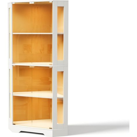 Armadio alto da cucina con vetrina LED 165 cm MDF e vetro bianco HOMVRA (1/5)