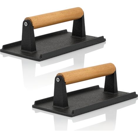 BBQ-Toro Set di 2 pesi per carne in ghisa  1 kg Peso per griglia con impugnatura in legno