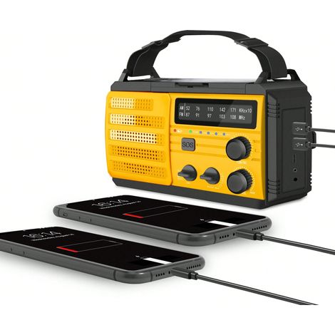 Radio de manivela, radio de emergencia de 6000mAh, radio solar de manivela, radio AM/FM con linterna de 3 modos, lámpara de lectura de 2 modos, alarma SOS, con cargador USB para teléfono, para emergen (1/5)