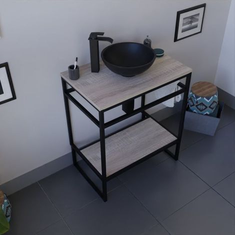 BadezimmerMˆbel mit Waschbecken ‹ freistehend STRUCTURA 70 cm Ò Schwarz (1/5)