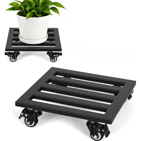 Wolketon 2 piezas set soporte de plantas de metal 30 cm bandeja para plantas con ruedas capacidad de carga 160 kg 4 ruedas giratorias para interior exterior (1/5)
