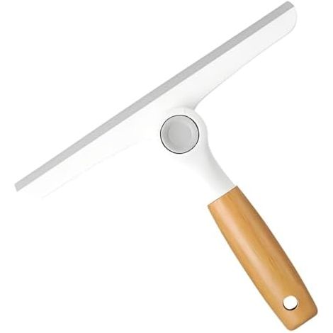 Raclette de douche avec lame en silicone, raclette de douche pivotante à 360 degrés, pliable avec manche en bambou, pour paroi de douche, fenêtres et surfaces en verre (1/5)