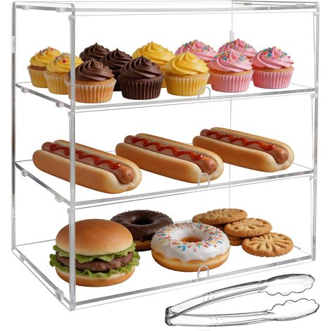 Vitrine de Boulangerie Transparente à 3 Niveaux, Panneaux PETG à Fort Impact de 5 mm, Caisse à Pain Transparente (1/5)