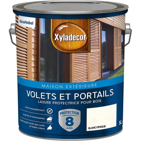 Lasure Protectrice pour Bois Extérieur - Volets, Portails, Portes, Fenêtres - Couleur : Satin Blanc Opaque - Quantité : 5L - 5324268 (1/5)