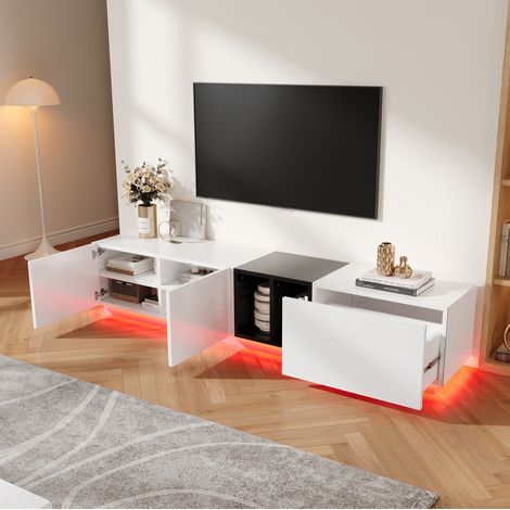 Mueble para TV de madera engineered en blanco, 190x40x35 cm, con cajones, armarios y estantes abiertos (1/5)