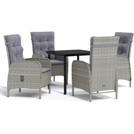 Maison Exclusive - 5-tlg. Garten-Essgruppe mit Kissen Grau und Sc (1/5)