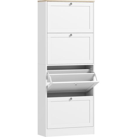 Scarpiera Salvaspazio 60x23,5x151 cm a 4 Cassetti con Ripiani Regolabili su 2 Livelliin MDF Bianco (1/5)