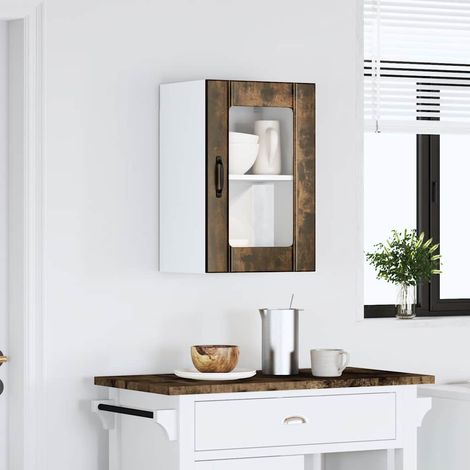 vidaXL Armoire murale de cuisine avec porte en verre Lucca chêne fumé (1/5)