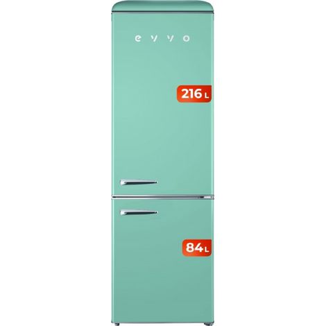 EVVO Frigorífico Combi, Acabado Retro, Refrigerador 216 litros, Congelador 84 litros, diseño vintage, cajón Crisper Zone, Turbo