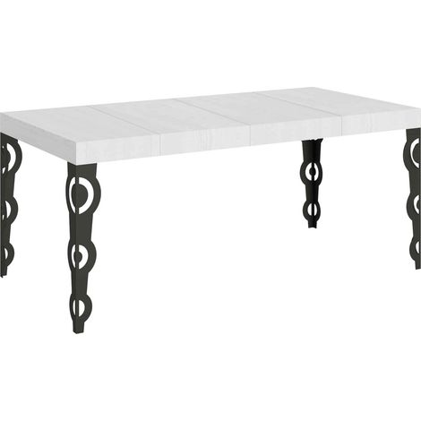 Table extensible 90x90/246 cm Karamay Premium Frêne Blanc structure Anthracite
