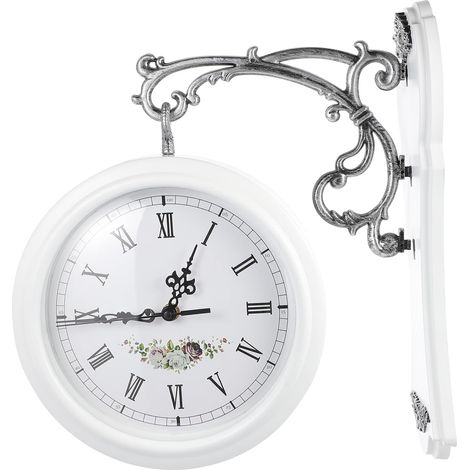 Horloge Murale Design Rétro Délicat en Verre et Plastique Blanche Double Face Facile à Installer pour Décoration Intérieure et Chambre (1/5)