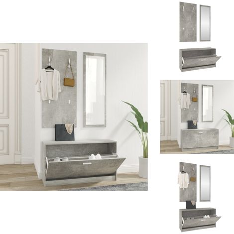 The Living Store 3-tlg. Flurmöbel-Set Betongrau Holzwerkstoff - Schuhschrank (1/5)