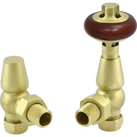 Warmehaus Chelsea Traditional Angled TRV Thermostatic Radiator Valves Brushed Brass