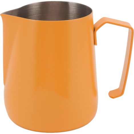 Pichet mousseur à lait 450 ml en acier inoxydable 304, couleur orange, idéal pour les cafés et la maison. (1/5)