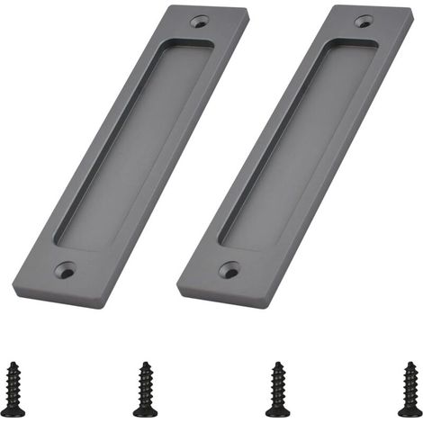 Poignée de porte coulissante rectangulaire, poignée de porte coulissante encastrée en aluminium avec vis de montage, adaptée aux portes coulissantes (gris mat, 2 pièces) (1/5)