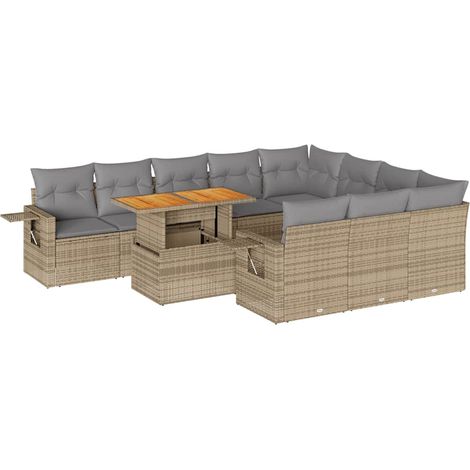 Maison Exclusive - Set de sofás de jardín 11pzas con cojines ratá (1/5)