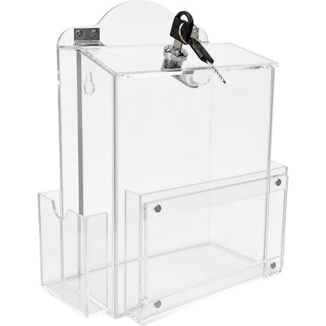 Wall-mounted, multi-purpose suggestion box with lock, for donations, and 2 keys, ideal for fundraising, hotels, and more. Clear (1/5)