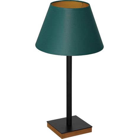 Lampe de table noire abat-jour vert or bois Luminex