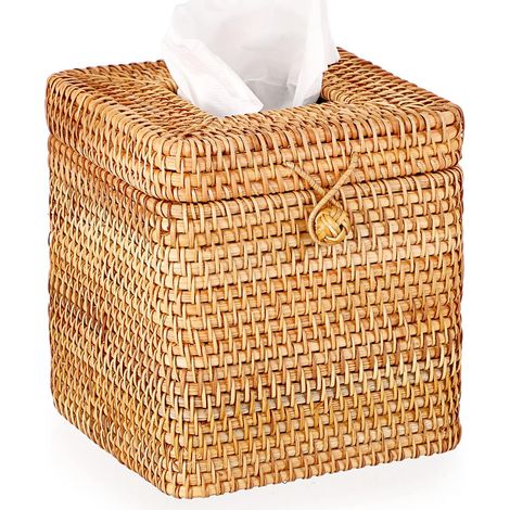 Runde Taschentuchbox aus Rattan mit Deckel – Organizer für Bad, Wohnzimmer, Schlafzimmer, Garten, gelb