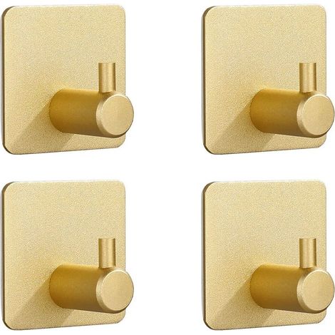 Lot de 4 Crochets Auto-Adhésifs Solides pour Manteaux, Porte, Salle de Bain, Mur, Cuisine - Ventouse (Doré) (1/5)