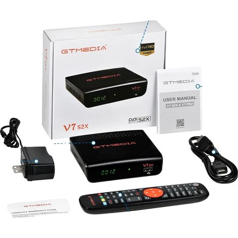 Récepteur Satellite, Support USB WiFi, Compatibilité Multi-Stream, GTMEDIA V7 S2X, Prise EU (1/2)
