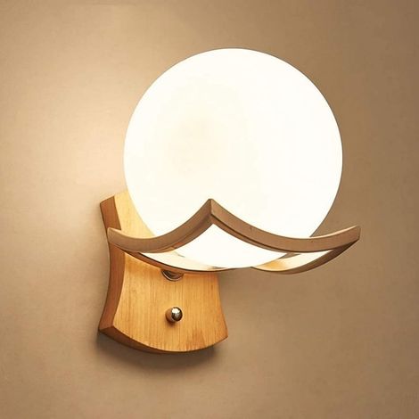 Wandlampe Moderne Glaswandlaterne Nordic Holzwandlampe Vintage Retro Treppenlampe E27 Schlafzimmerlampe Wandleselampe Nachtwandlampe Nachttischlampe Dekorative Lampe (1/5)