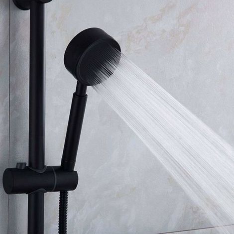 Pommeau de douche haute pression - MHY® - 80 mm de diamètre - Tuyau 1,5 m - Acier inoxydable - Économe en eau - Noir (1/4)