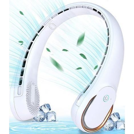 (Weißer) Klingenloser Nackenventilator, tragbarer persönlicher Ventilator, USB-wiederaufladbarer 4000-mAh-Nackenventilator