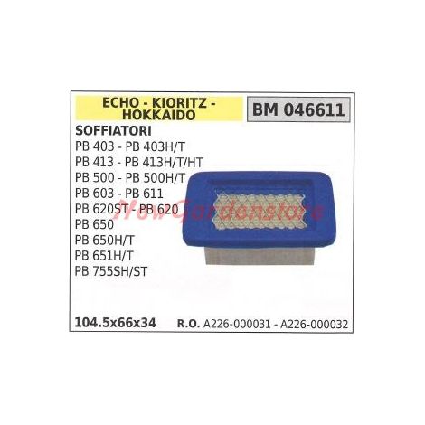 Filtro de aire soplador ECHO PB 403 403H/T 413 413H/T/HT 046611