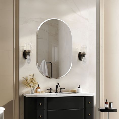 Ellipse Bathroom Mirror Wall Mounted Modern Stylish Design with Contemporary Bevelled Edges - 50cm W x 80cm H