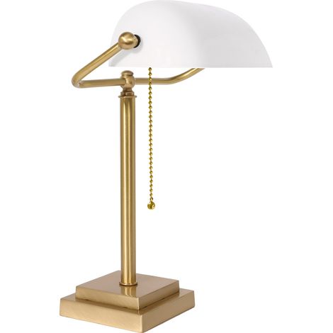 Lampe de banquier en laiton véritable verre 40 cm de haut en bronze blanc clair E27 Lampe de table Art Nouveau