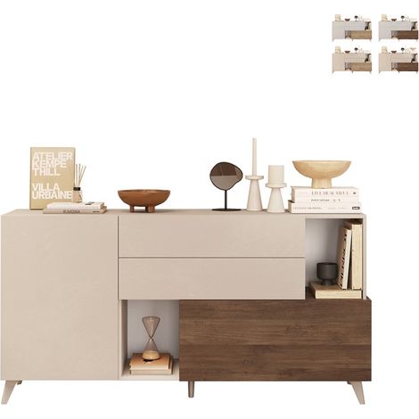 Küchenanrichte Wohnzimmer 2 Türen 2 Schubladen Holz weiß 181x42x94cm Kamie - Ulme - Weiß