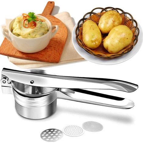 Presse-purée, hicoosee Presse Purée Manuel à Pommes de Terre avec 3 Disques Interchangeables, Professionnel Presse Purée Manuel en Acier Inoxydable, idéal pour Fruits, légumes, Aliments pour bébés (1/5)
