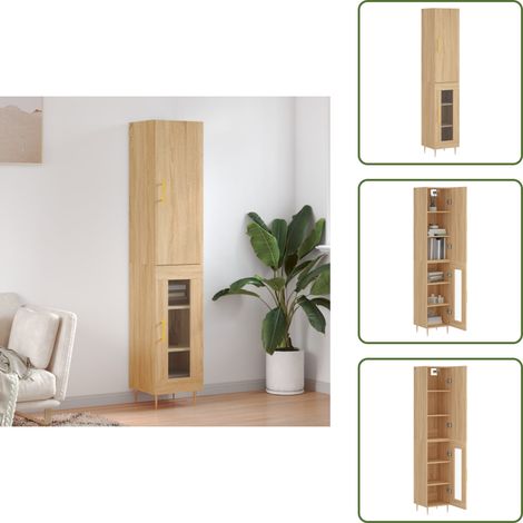 Wandhalterung Schrank - vidaXL Highboard Sonoma-Eiche 34,5x34x180 cm Holzwerkstoff - Metallfuß Schrank (1/5)