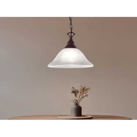 Landhaus LED Pendelleuchte in Rostoptik mit Glasschirm Weiß, Ø 33,5cm (1/5)