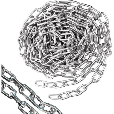 Chaîne argentée 10 m 3 mm - Chaîne de sécurité pour suspendre des clôtures, chaîne à bascule, chaîne de fauteuil suspendu, chaîne de lampe, chaîne pour chien, chaîne pivotante, séchage de la chaîne à (1/5)