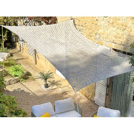 Ombrière macramé en polycoton rectangulaire, fait main, 3 x 2 m - Jardiline