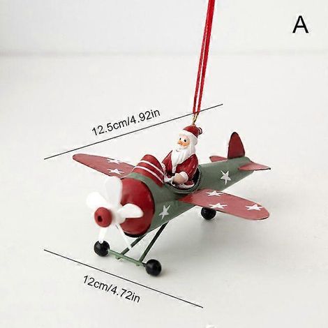 Pendentif de Noël rétro en fer, style antique, Père Noël et avion, décoration à suspendre au sapin, ornements, décoration de fête (1/5)