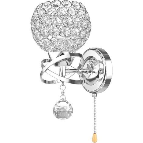 Lámpara de pared moderna de cristal con interruptor de cable y casquillo E14 (bombilla no incluida) color plata (1 unidad) (1/5)