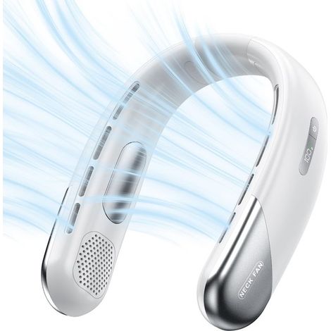 Ventilateur de Cou Portable - Voyage Mains Libres - Sans pales 4000mAh rechargeable - Intérieur extérieur homme femme - Blanc (1/5)