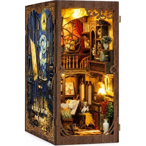 Serre-livres en bois à faire soi-même, maquette miniature de paysage faite main, création 3D : le monde dans un cadre photo (1/5)