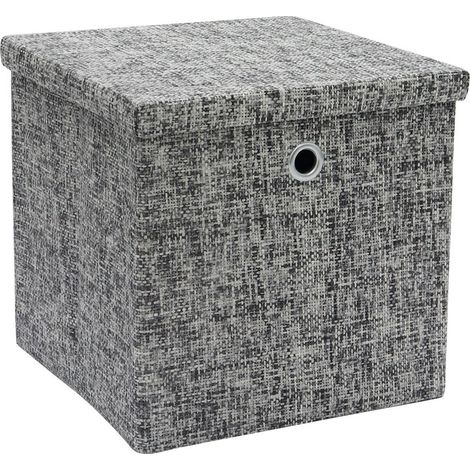 Urban Square Paper Lidded Storage Basket, Grey (1/4)