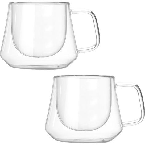 Lot de 2 verres à eau en verre transparent, double paroi, grande capacité, tasse polyvalente pour boissons à la maison. (1/5)