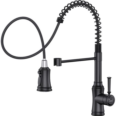 Robinet Cuisine Noir Mat, Robinetterie de Cuisine Douchette avec 3 Modes de Pulvérisation, Arc Haut Mitigeur Cuisine Extensible avec 360°Pivotant pour Évier de Cuisine, Acier Inoxydable (1/5)