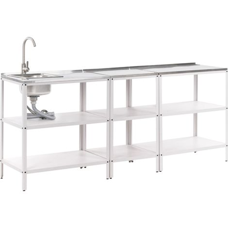 Set cucina da esterno 3 elementi in acciaio inox bianco 3 con cucina lavello a leva Vilama