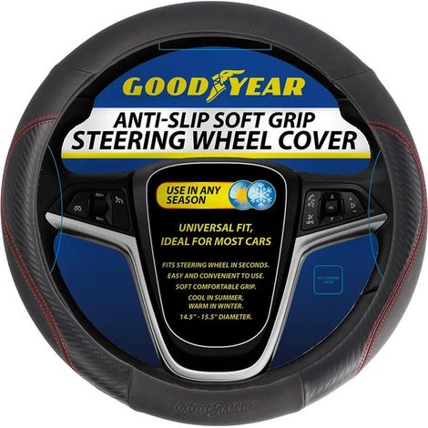 Goodyear Steering Wheel Glove Cover Black & Red Stitching Leather Look Universal