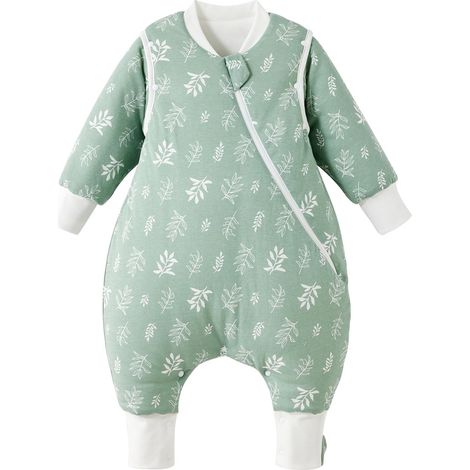 Gigoteuse d'hiver pour bébé avec jambes - Tog 3,5 - Gigoteuse chaude avec pieds - 100 % coton - Couverture portable pour enfant de 2 à 3 ans - Feuilles vertes (1/5)