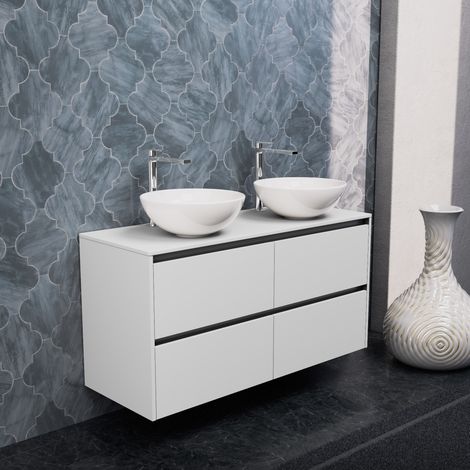 Inda - Badezimmerschrank 4 Schubladen B.120 mit Doppelwaschbecken / Mattweiß - Smeraldo (1/5)
